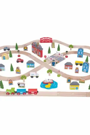 Veilige Betaling Bigjigs Houten Treinset Stad en Land, 101dlg.