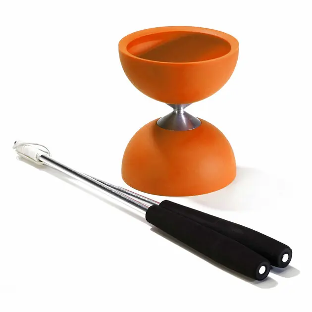 Betrouwbaar Rubber Diabolo met Aluminium Stokken - Oranje