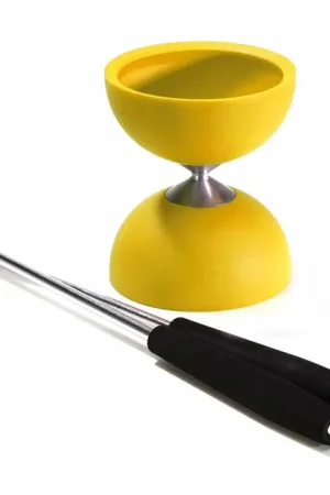 Rubber Diabolo met Aluminium Stokken - Geel Bestel Nu