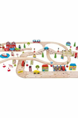 Veilige Betaling Bigjigs Houten Treinbaan en Autoweg Set, 105-delig