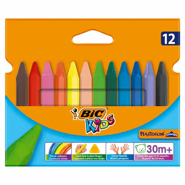 Op = Op BIC Kids Plastidecor Triangle Kleurkrijt, 12st.