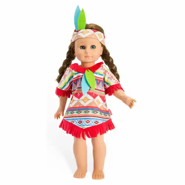 Korting Poppen Indianenset Blauwe Veren, 28-35 cm