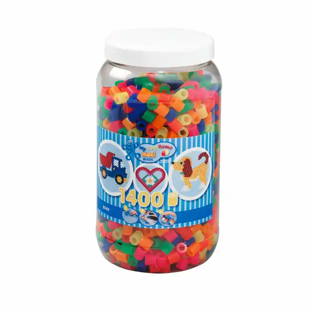 Hama Maxi Strijkkralen in Pot - Neonmix (051), 1400st. Aanbieding