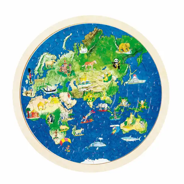 Express Levering Goki Dubbelzijdige Houten Puzzel - Wereldbol, 57st.