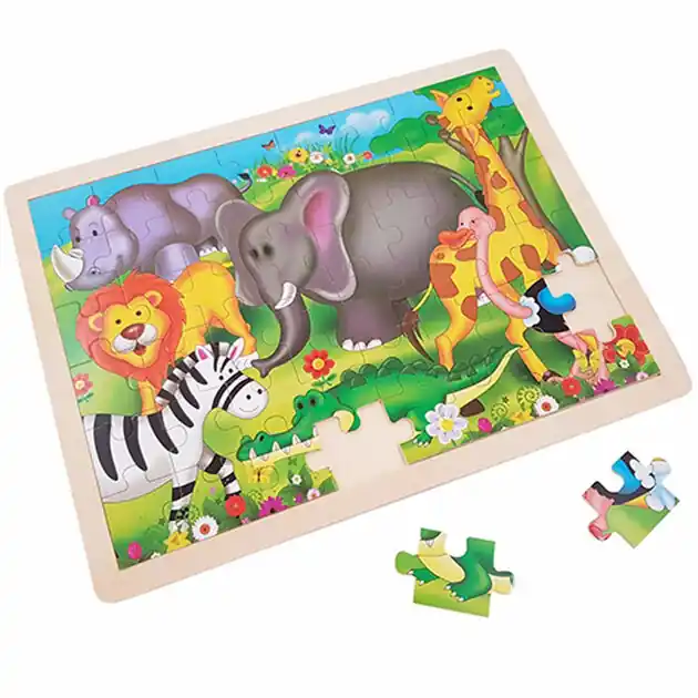Houten Legpuzzel Wilde Dieren - 48st. Korting