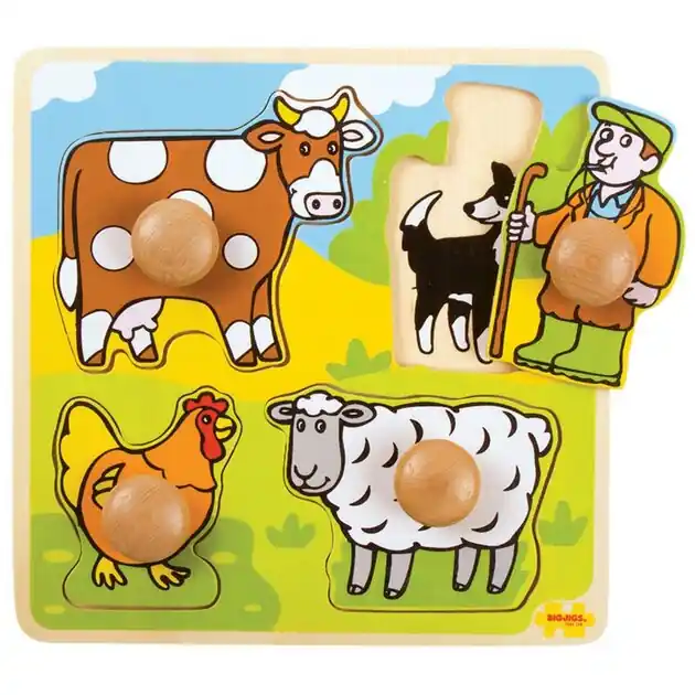 Populair Bigjigs Houten Noppenpuzzel Boerderij, 4dlg.