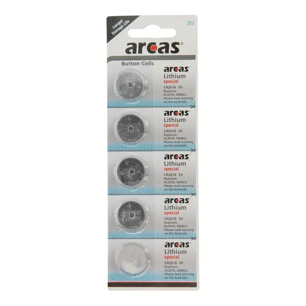 Aanbieding ARCAS Batterij Lithium CR2016 3V, 5st.