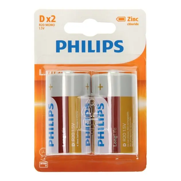 Philips Longlife Batterij Zinc D/R20, 2st. Merkproduct