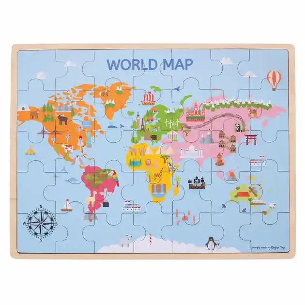 Bigjigs Houten Wereldkaart Puzzel, 35dlg. Must-Have