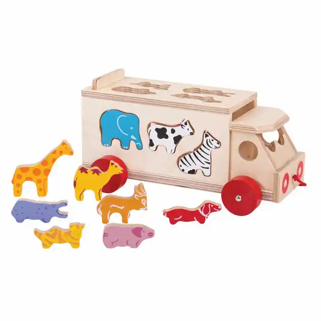Bigjigs Houten Vormendoos Vrachtwagen, 11dlg. Snelle Levering