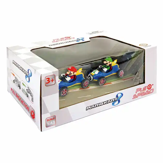 Hoge Kwaliteit Super Mario Pull Back Raceauto's Mach 8, 2dlg.