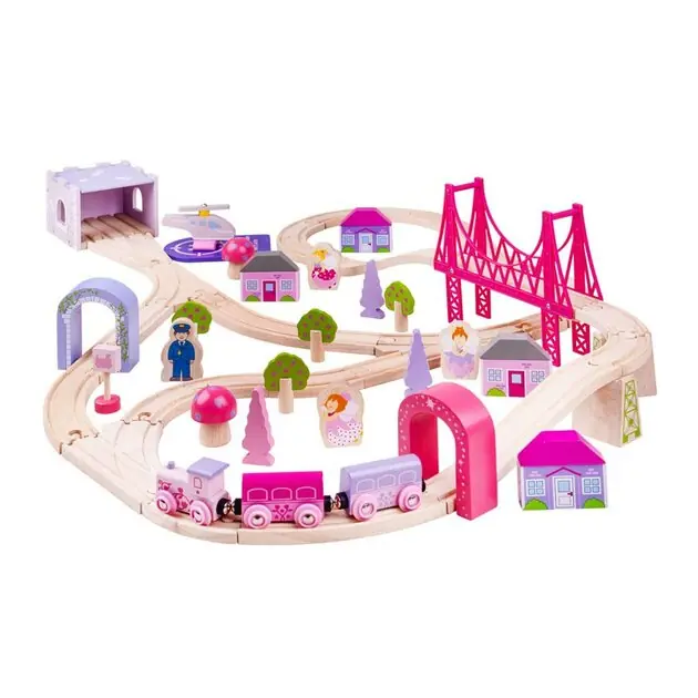 Bigjigs Houten Treinset Stad - Roze Favoriet
