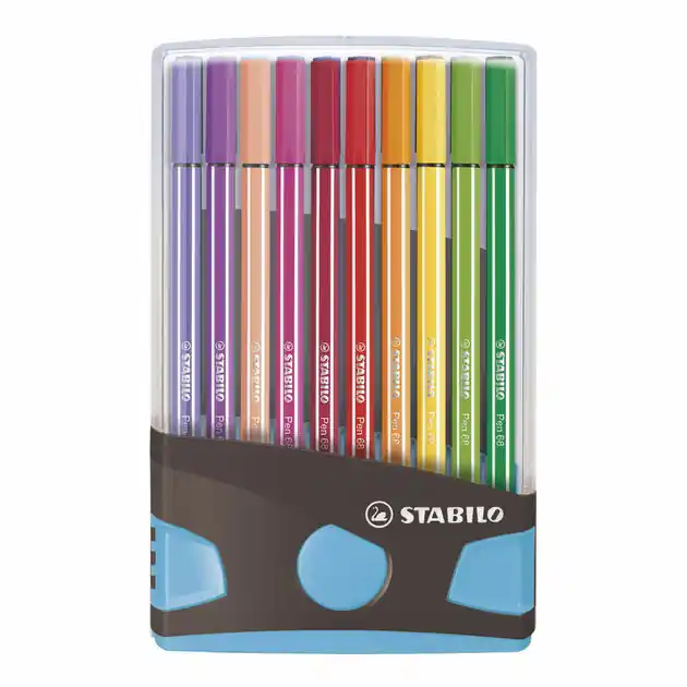STABILO Pen 68 - Viltstift - ColorParade - Set 20 Stuks- Antraciet/Lichtblauw Hoge Kwaliteit
