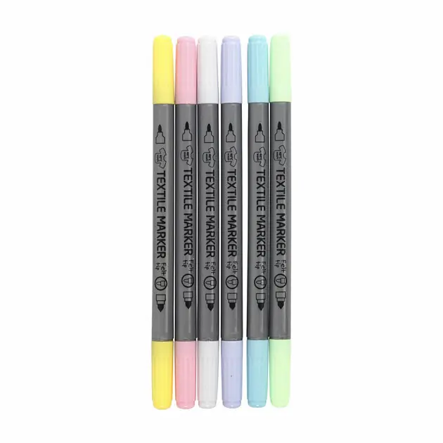 Dubbelzijdige Textielstiften - Pastel Kleuren, 6st. Tijdelijk Beschikbaar