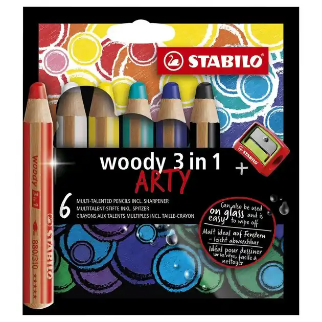 STABILO woody 3 in 1 - Multitalent Kleurpotlood - ARTY - Set 6 St. + Puntenslijper Betaalbaar
