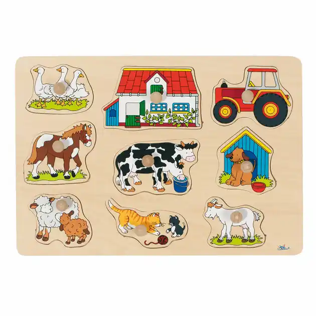 Laatste Kans Goki Houten Noppenpuzzel Boerderij, 9st.