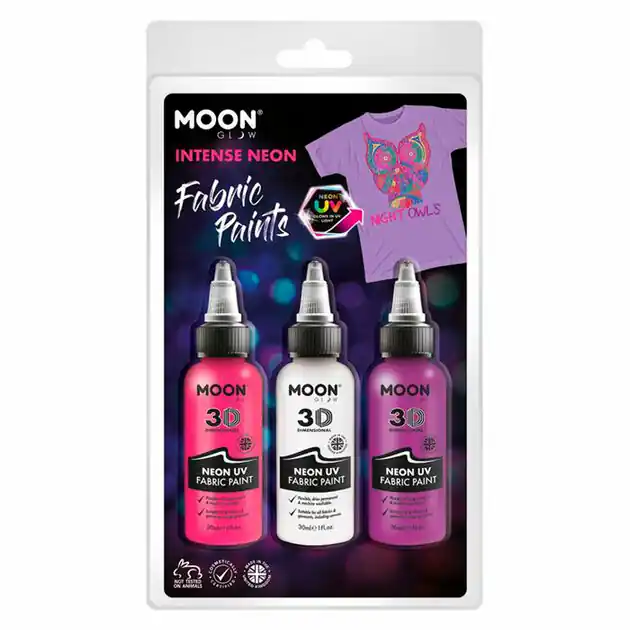 Korting Textielverf Neon 3x30ml - Wit, Roze, Paars