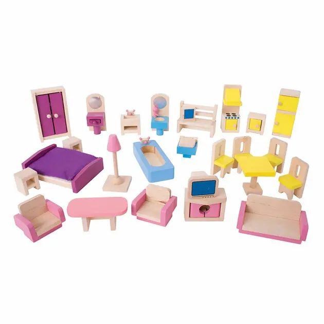 Bigjigs Houten Poppenhuis Meubels, 27dlg. Premium