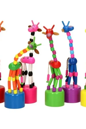 Houten Drukpop Giraffe Gekleurd Uitverkoop