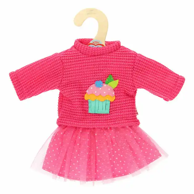 Koopje Poppen Pullover met Rok Donkerroze, 28-35 cm