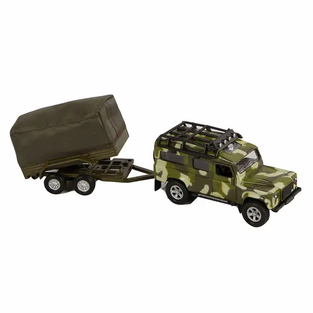 Kids Globe Die-cast Land Rover Met Aanhanger Leger, 27cm Superprijs