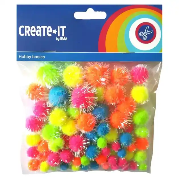 Glitter Pompoms Neon, 75st. Bestel Nu
