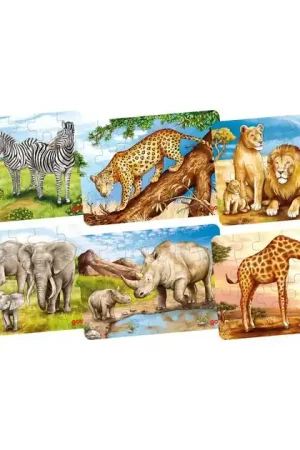 Veilige Betaling Goki Houten Mini Puzzel - Wilde Dieren 24st.