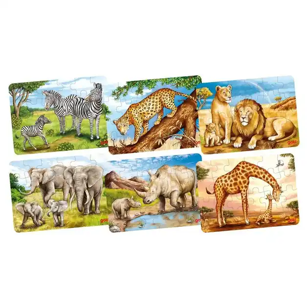 Veilige Betaling Goki Houten Mini Puzzel - Wilde Dieren 24st.