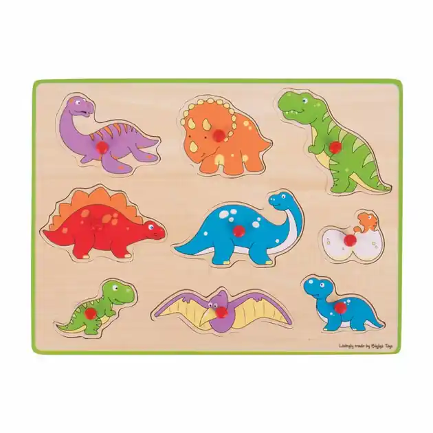 Bigjigs Houten Noppenpuzzel Dino's, 9dlg. Koopje