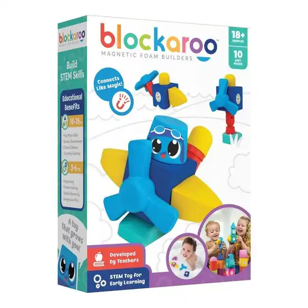 Alleen Vandaag Blockaroo Magnetische Foam Blokken Vliegtuig Box, 10dlg.