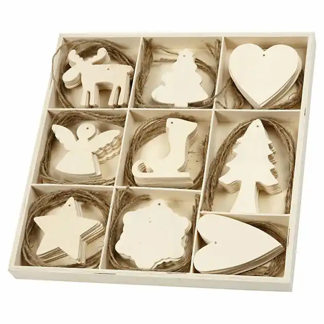 Seizoensaanbieding Versier je Houten Kerst Hangers, 72st.