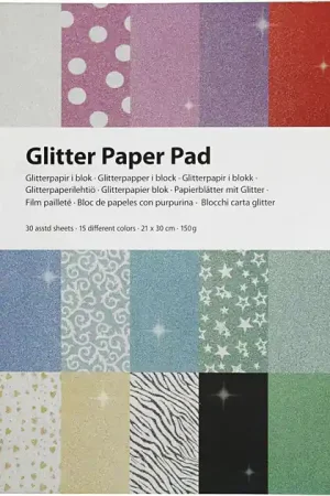 Glitterpapier Blok A4 150gr, 30 Vellen Express Levering