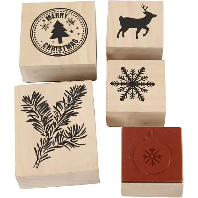 Finale Uitverkoop Houten Stempelset Kerstmis, 5dlg.