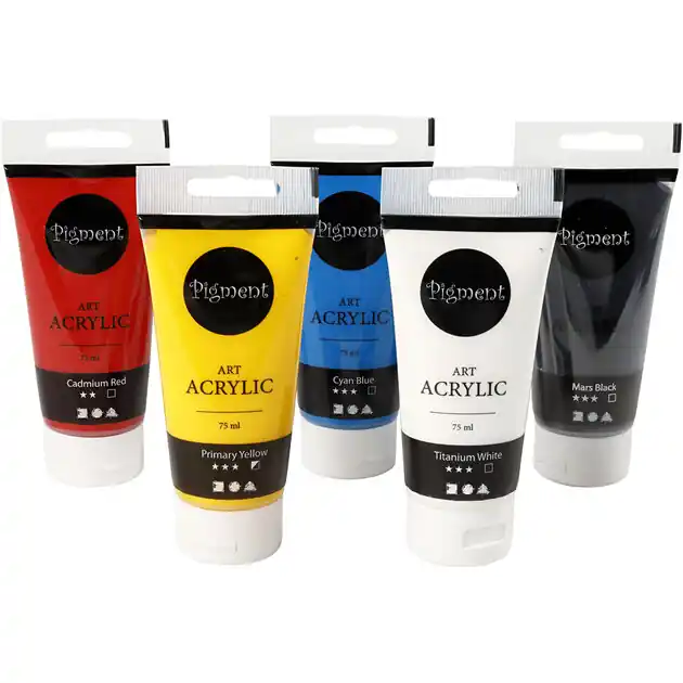 Pigment Art Acrylverf Primaire Kleuren, 5x75ml Populair