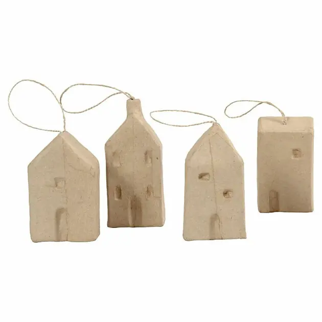 Huisjes van Papiermache, 4st. Gereduceerde Prijs