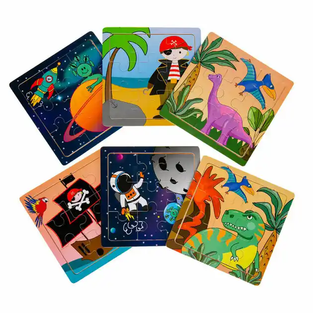 Houten Puzzel (Ruimte, Piraat of Dinosaurus) Lage Prijs