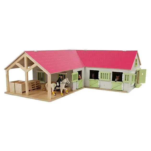 Koop Online Kids Globe Paardenhoekstal met 3 Boxen en Berging Roze 1:24