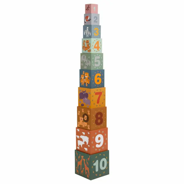 Small Foot - Stapelblokken Safari Karton, 10dlg. Beperkte Voorraad
