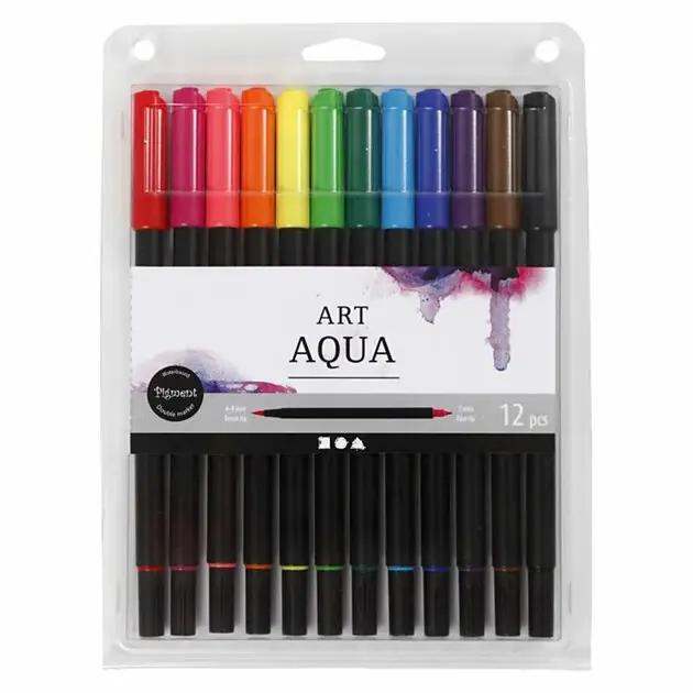 Veilige Betaling Dubbelzijdige Aquarel Marker Standaard Kleuren, 12st.