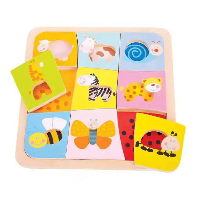 Bigjigs Houten Dieren Patronen Puzzel, 9st. Hete Deal