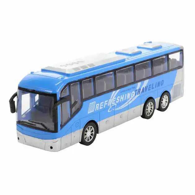 Vehicool Cars & Trucks Reisbus Blauw Frictie - 32cm Beperkte Voorraad