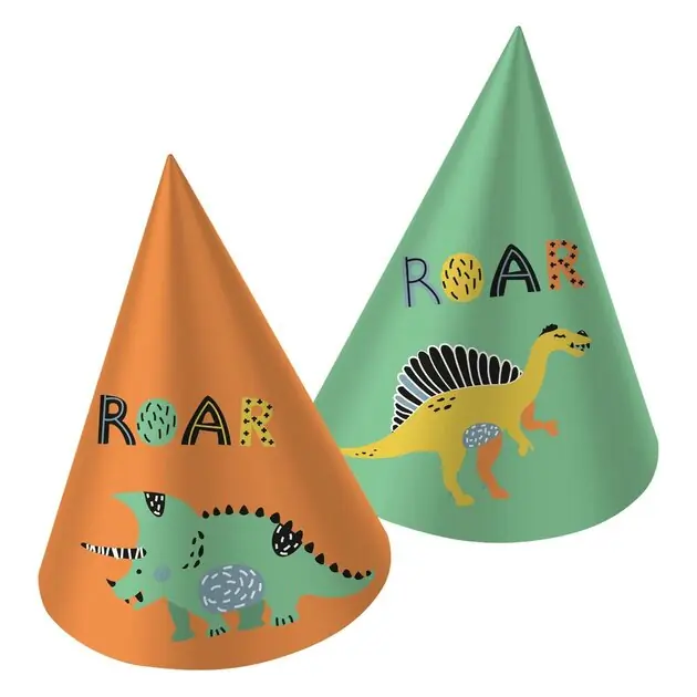 Goedkoop Papieren Feesthoedjes Dino Roars, 6st.