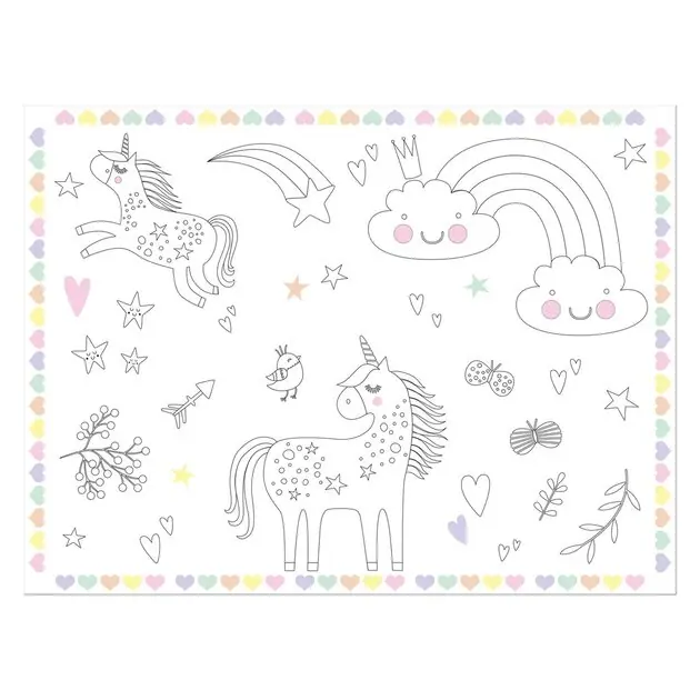 Inkleurbare Placemats Unicorns & Rainbows, 6st. Premium
