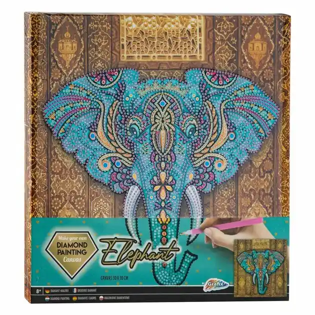 Canvas Diamond Painting Olifant, 30x30cm Snelle Levering