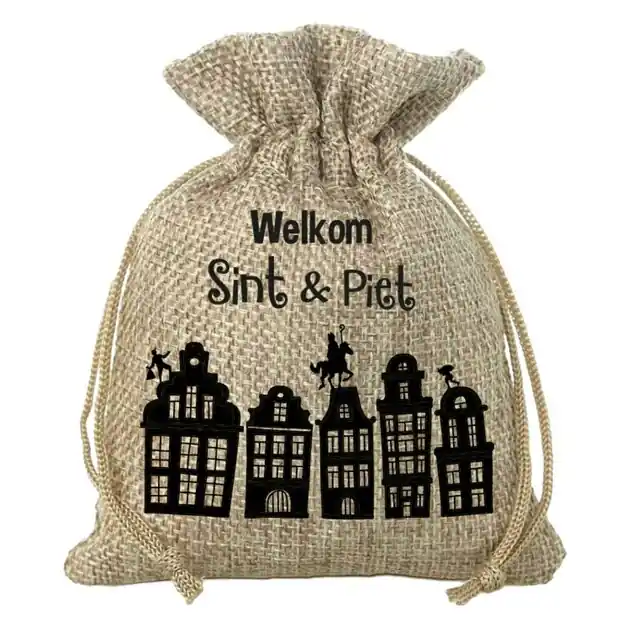 Jute Cadeauzakje - Welkom Sint & Piet Premium