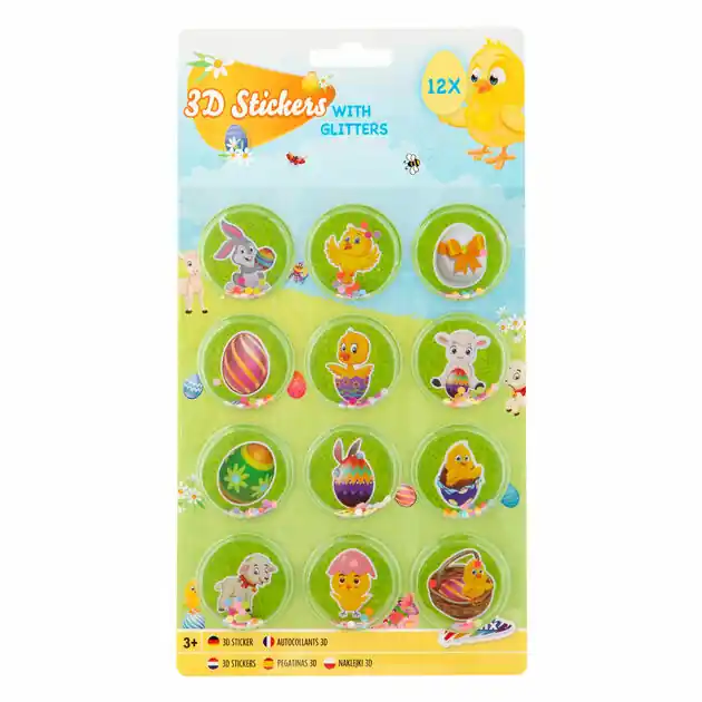 3D-Paasstickers met Glitter, 12st. Gratis Retour