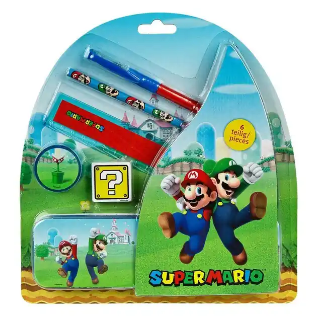 Populair Super Mario Schoolset in Blik, 7dlg.