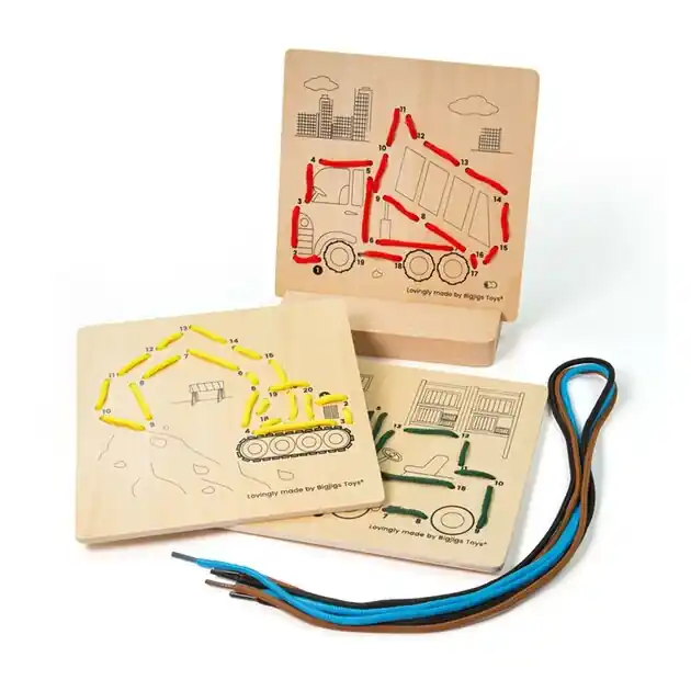 Bigjigs Houten Rijgpuzzel op Nummer - Constructie, 8dlg. Fabrieksprijs