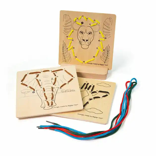 Bigjigs Houten Rijgpuzzel op Nummer - Jungle, 8dlg. Beperkt Aanbod