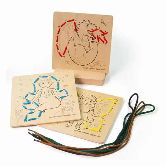 Bigjigs Houten Rijgpuzzel op Nummer - Sprookjeswereld, 8dlg. Gereduceerde Prijs